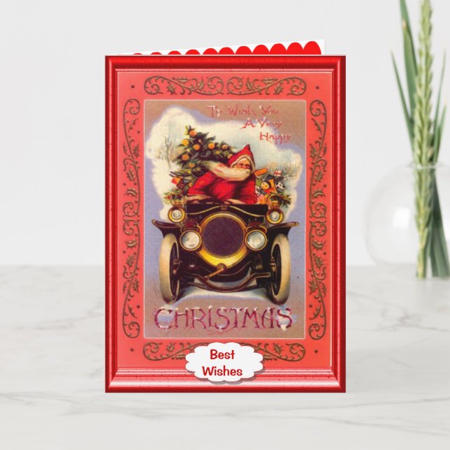 Cartes Pour Fêtes Annuelles Voiture du vétéran de Père Noël (Devant)