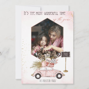 Cartes Pour Fêtes Annuelles Voiture Vintage Aquarelle avec photo Joyeux Noël