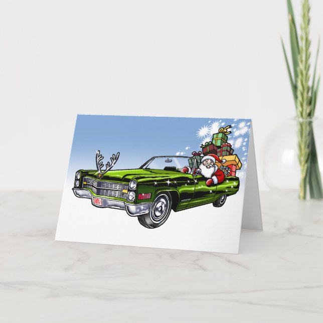 Cartes Pour Fêtes Annuelles Voiture Vintage Père Noël (Devant)