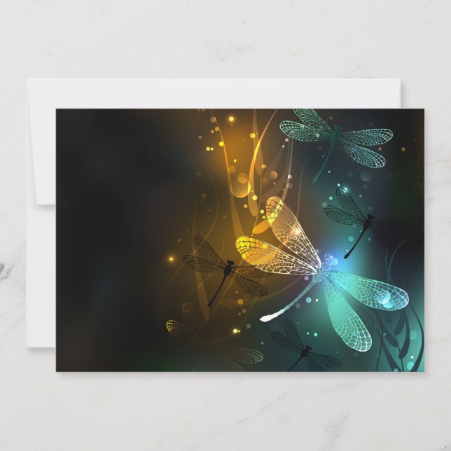 Cartes Pour Fêtes Annuelles Vol de libellule verte lumineuse (Devant)