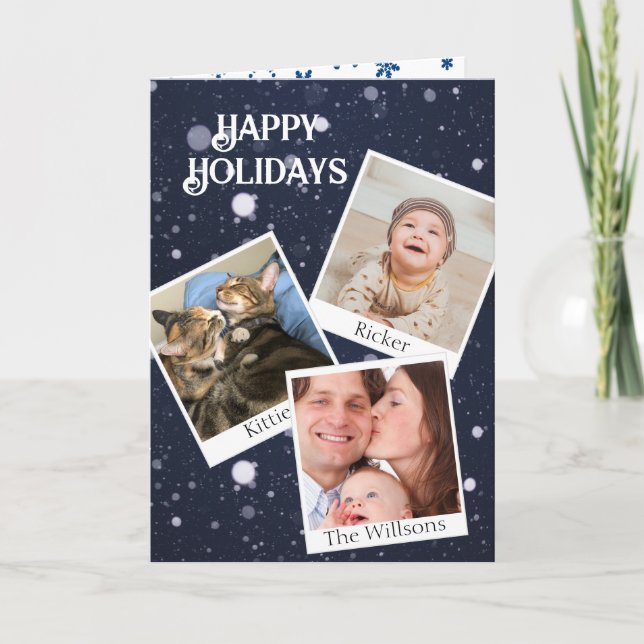 Cartes Pour Fêtes Annuelles Vos 3 Photos Instantanées Personnalisent Signature (Devant)
