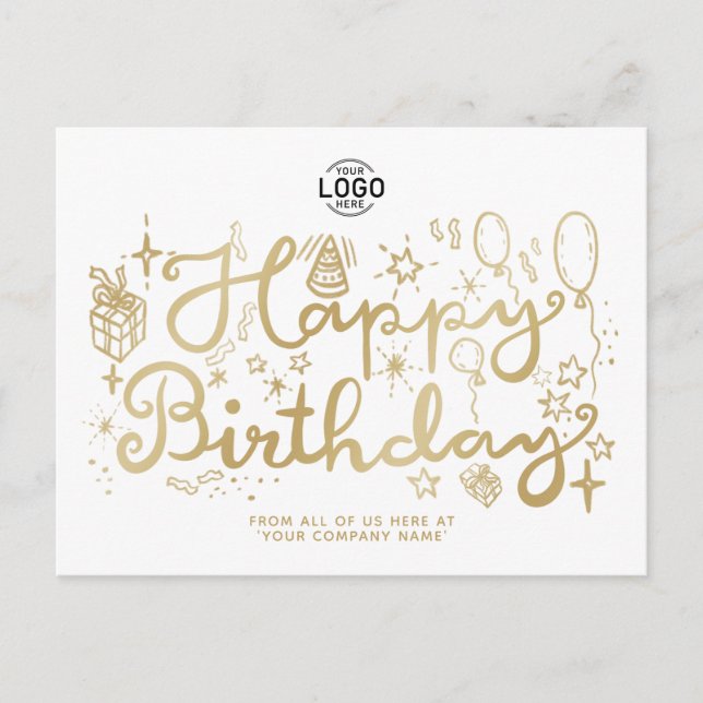 Cartes Pour Fêtes Annuelles Votre logo Business Fun Gold White Joyeux annivers (Devant)