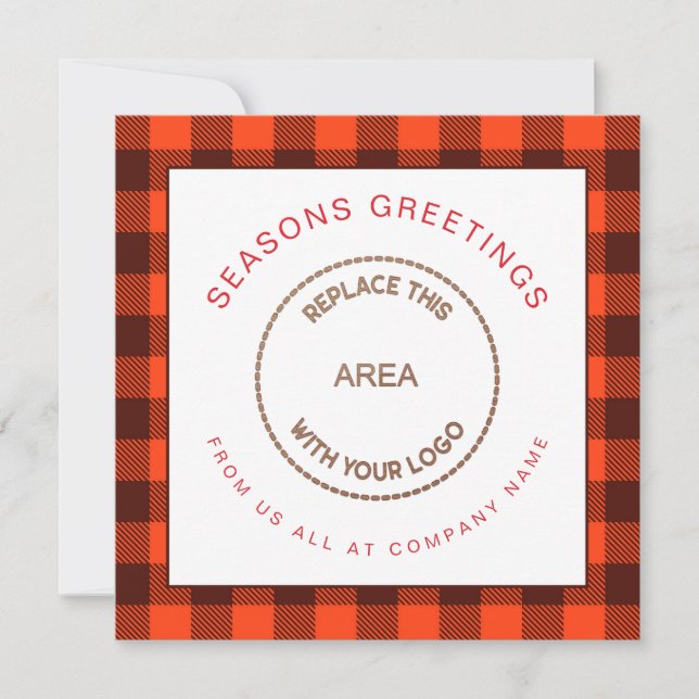 Cartes Pour Fêtes Annuelles Votre logo Red Plaid Entreprise Carré de Noël (Devant)
