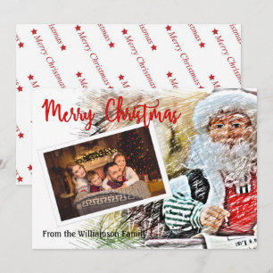 Cartes Pour Fêtes Annuelles Votre photo avec Père Noël travaillant sur la list