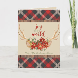 Cartes Pour Fêtes Annuelles VOTRE PHOTO Plaid Woodland Antlers Noël