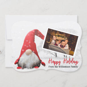 Cartes Pour Fêtes Annuelles Votre Photo Snowy Gnome Fancy Cut Happy Holidays