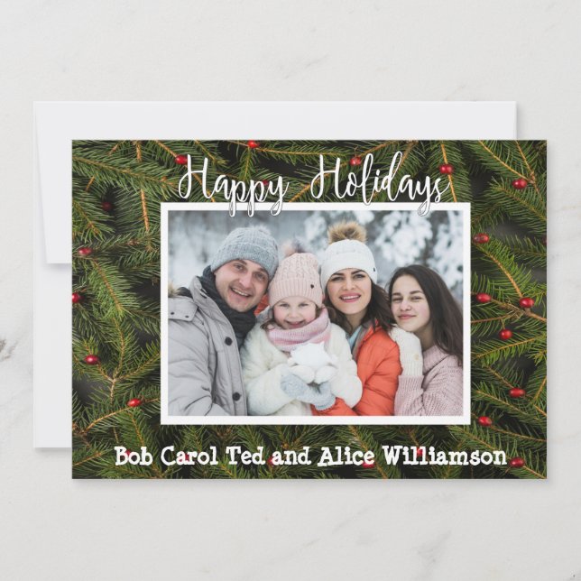 Cartes Pour Fêtes Annuelles Votre photo sur Pine Boughs Joyeuses Fêtes (Devant)