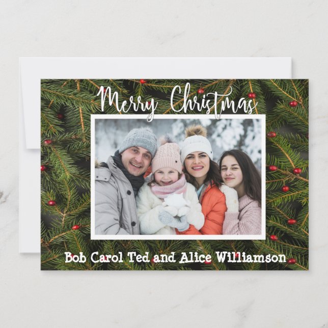 Cartes Pour Fêtes Annuelles Votre photo sur Pine Boughs Joyeux Noël (Devant)