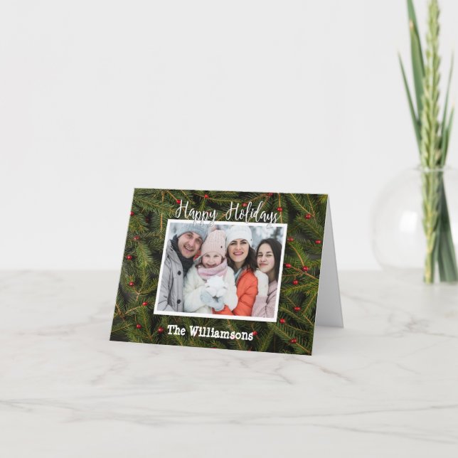Cartes Pour Fêtes Annuelles Votre photo sur Pine Branches Joyeuses Fêtes (Devant)