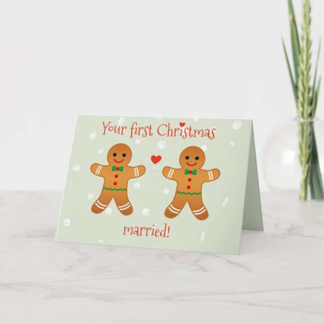 Cartes Pour Fêtes Annuelles Votre premier Noël Marié ! Hommes en pain d'épices (Devant)