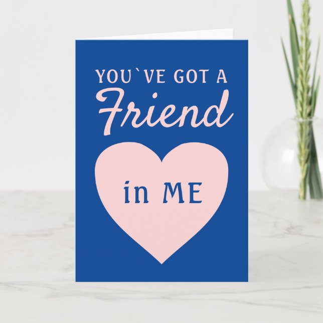 Cartes Pour Fêtes Annuelles Vous avez un ami Blue Pink Heart Friend (Devant)