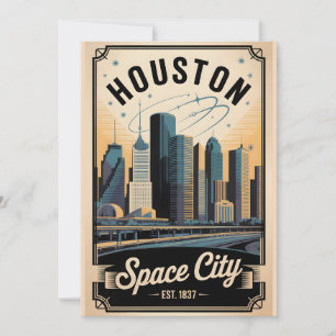 Cartes Pour Fêtes Annuelles Voyage à Houston Texas Space City Rétro