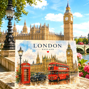 Cartes Pour Fêtes Annuelles Voyage à Londres Rétro Vintage Big Ben Royaume-Uni