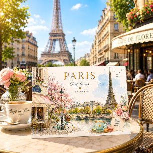Cartes Pour Fêtes Annuelles Voyage à Paris France aquarelle romantique vintage