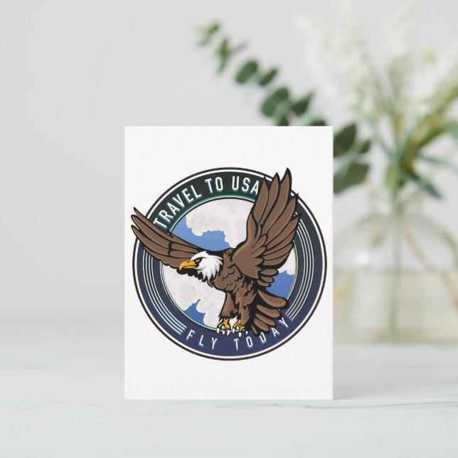Cartes Pour Fêtes Annuelles Voyage aux USA Fly today logo (Debout devant)
