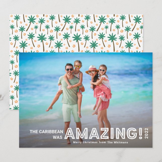 Cartes Pour Fêtes Annuelles Voyage Extraordinaire moderne Tropical Photo Noël (Devant / Derrière)