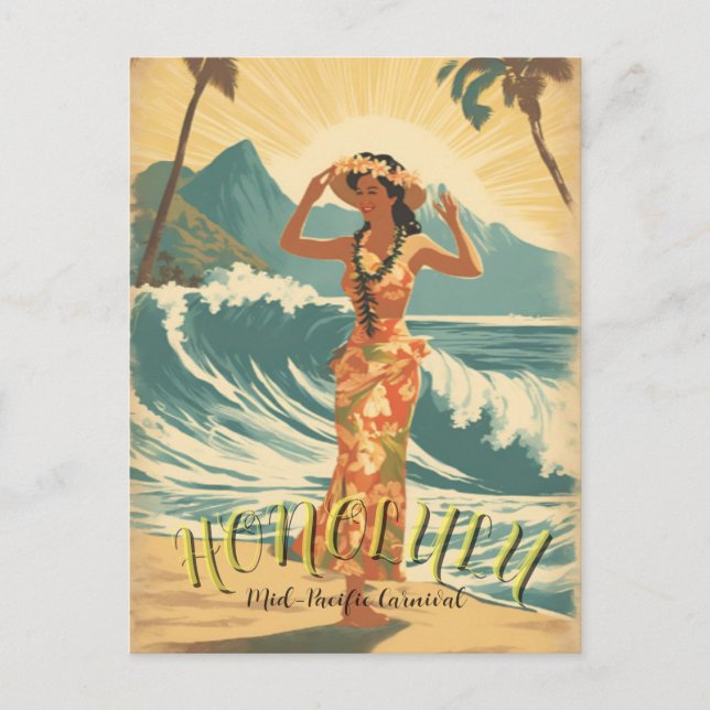 Cartes Pour Fêtes Annuelles Voyage Hawaii vintage Style (Devant)