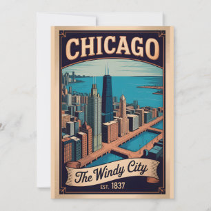 Cartes Pour Fêtes Annuelles Voyage rétro à Chicago Illinois, la ville venteuse