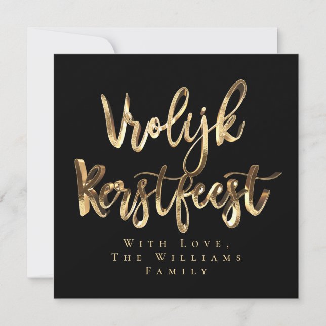 Cartes Pour Fêtes Annuelles Vrolijk Kerstfeest Elegant Black Gold Script néerl (Devant)