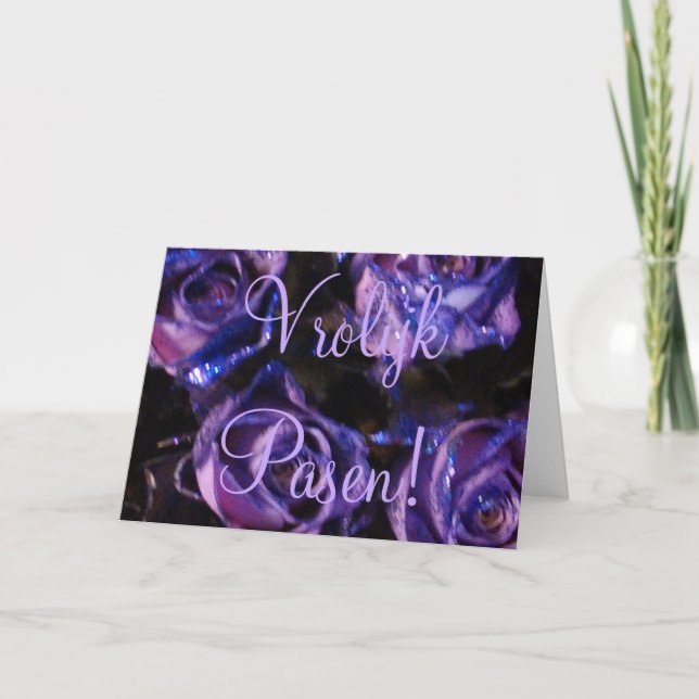 Cartes Pour Fêtes Annuelles Vrolijk Pasen, Fleurs Roses violettes de Pâques ho (Devant)