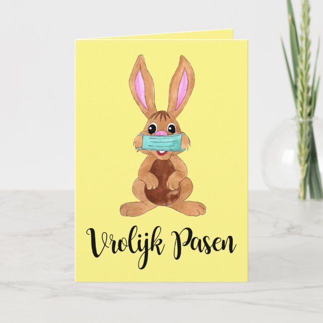 Cartes Pour Fêtes Annuelles Vrolijk Pasen Néerlandais Le visage masqué Bunny (Devant)