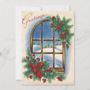 Cartes Pour Fêtes Annuelles Vue de la fenêtre de Noël Vintage