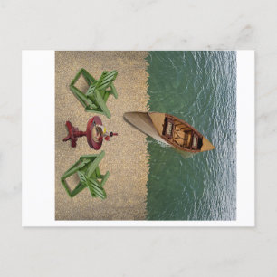 Cartes Pour Fêtes Annuelles Vue de la plage avec des délices au vin et au from