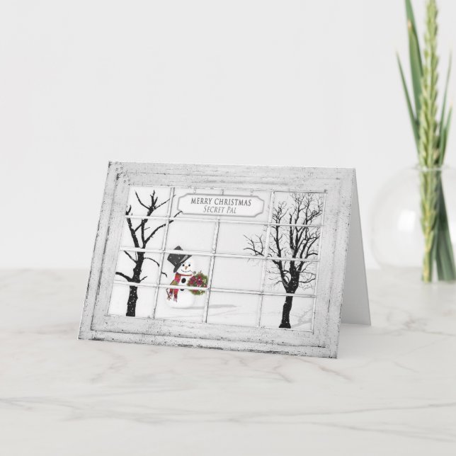 Cartes Pour Fêtes Annuelles Vue-Fenêtre de bonhomme de neige - Noël - copain (Devant)