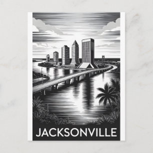 Cartes Pour Fêtes Annuelles Vue panoramique de Jacksonville Floride en noir et