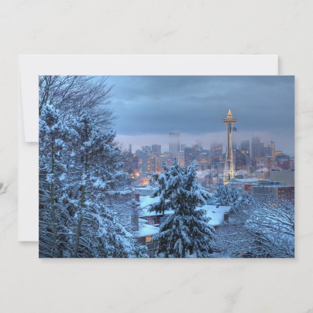 Cartes Pour Fêtes Annuelles Vue pittoresque de Snowy Seattle (Devant)