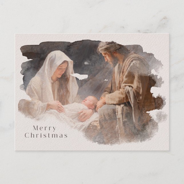 Cartes Pour Fêtes Annuelles Vues de la Nativité de l'aquarelle (Devant)