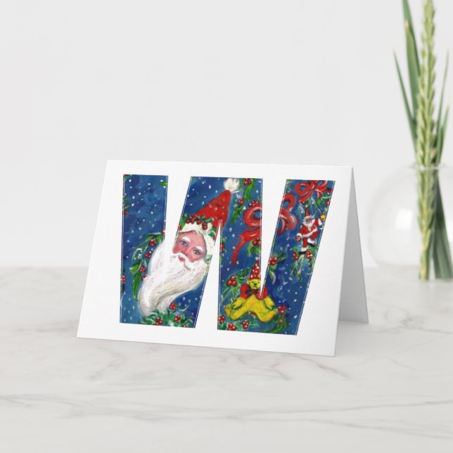 CARTES POUR FÊTES ANNUELLES W LETTRE / SANTA CLAUS AVEC MONOGRAMME ROUGE RIBBO (Devant)