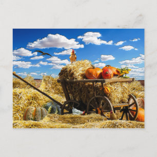 Cartes Pour Fêtes Annuelles Wagon de paille d'action de grâce en campagne
