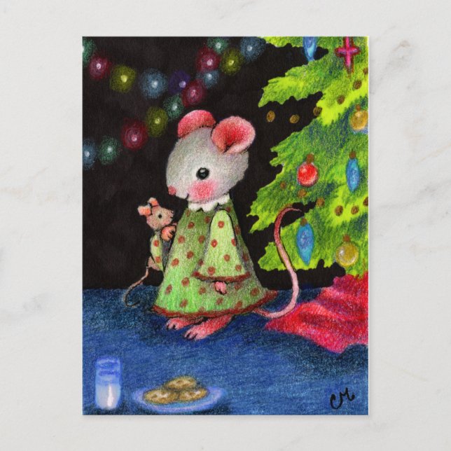 Cartes Pour Fêtes Annuelles Waiting for Santa Mouse - Cute Christmas Art (Devant)