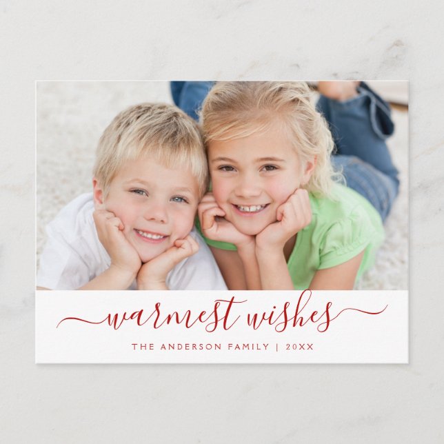 Cartes Pour Fêtes Annuelles Warmest Wishes Script Christmas Photo Card (Devant)