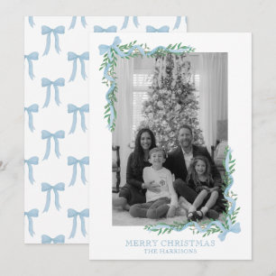 Cartes Pour Fêtes Annuelles Watercolor Blue Bow Garland Photo