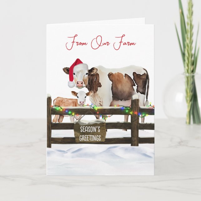 Cartes Pour Fêtes Annuelles Watercolor Christmas Cows With Santa Hat (Devant)