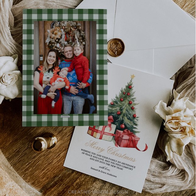 Cartes Pour Fêtes Annuelles Watercolor Christmas Tree Photo Christmas Card (Créateur téléchargé)