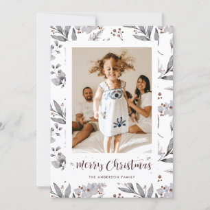 Cartes Pour Fêtes Annuelles Watercolor Foliing Photo Joyeux Noël Card