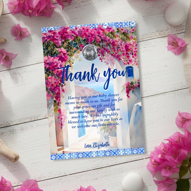 Cartes Pour Fêtes Annuelles Watercolor Greek Island Floral Tile Thank You Card (Créateur téléchargé)