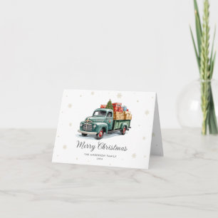 Cartes Pour Fêtes Annuelles Watercolor Green Camion Photo Joyeux Noël