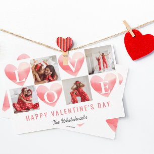 Cartes Pour Fêtes Annuelles Watercolor Heart Love Photo Collage Saint Valentin
