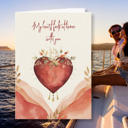 Cartes Pour Fêtes Annuelles Watercolor Heart with Soft Florals and Warm Tones