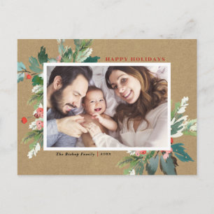 Cartes Pour Fêtes Annuelles Watercolor Hollies Faux Kraft Paper Consolive Phot