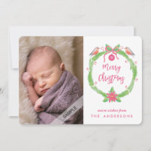 Watercolor Holly Wreath "Merry Christmas + Photo