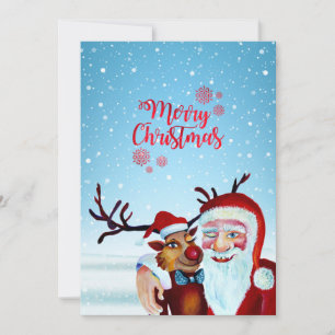 Cartes Pour Fêtes Annuelles Watercolor Magical Santa Claus Smiling Rudolph
