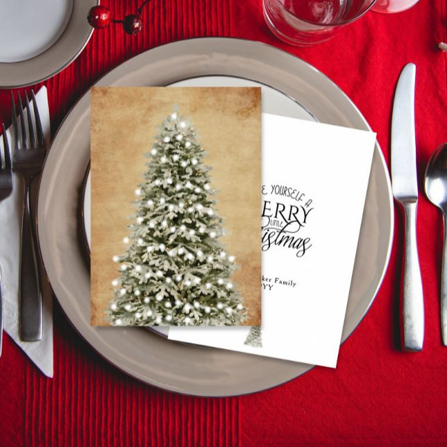 Cartes Pour Fêtes Annuelles Watercolor Merry Little Christmas Tree Parchment (Créateur téléchargé)