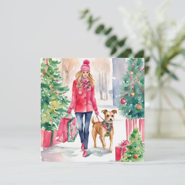 Cartes Pour Fêtes Annuelles Watercolor Noël Fashion Shopping Girl (Debout devant)