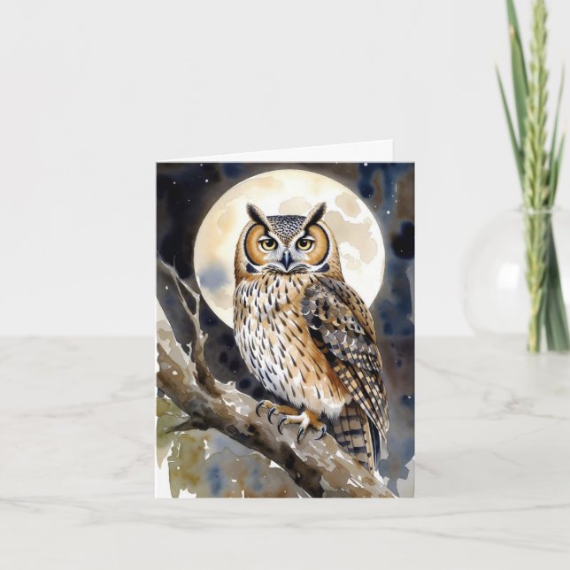 Cartes Pour Fêtes Annuelles Watercolor Owl Greeting Card (Devant)