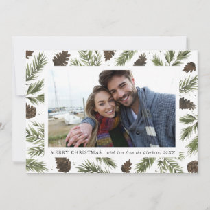 Cartes Pour Fêtes Annuelles Watercolor Pine Sprigs Christmas Photo Card